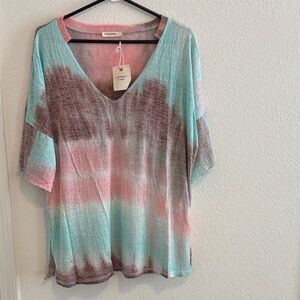 AndTheWhy Women’s Multicolor Tie-Dye Short Sleeve Top Size Large